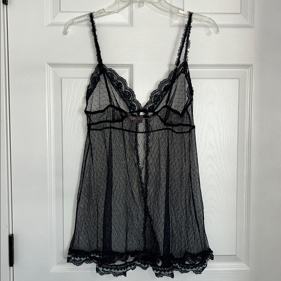Victoria’s Secret Sheer Black Babydoll with Blue Lace Trim - Picture 4 of 8